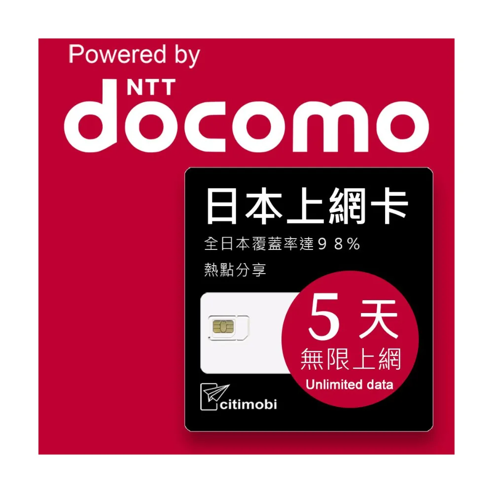 【citimobi】DOCOMO日本上網卡 - 5天吃到飽(不降速)