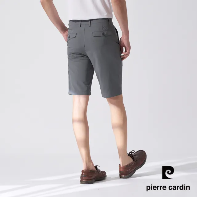 【pierre cardin 皮爾卡登】商務休閒 男款 彈性平口格紋休閒短褲-灰綠色(5247963-45)