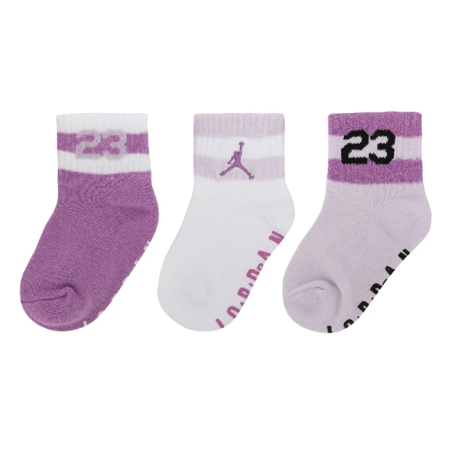 NIKE 耐吉 襪子 Jodan Socks 小童襪 長襪 紫粉 白 喬丹 中筒襪 休閒 舒適 三雙入(JD2313034IF-001)