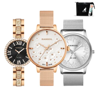 【KANGOL】買一送二。買錶送護手霜+旅行小包│英國袋鼠 最新優雅晶鑽錶/手錶/腕錶(多款任選)