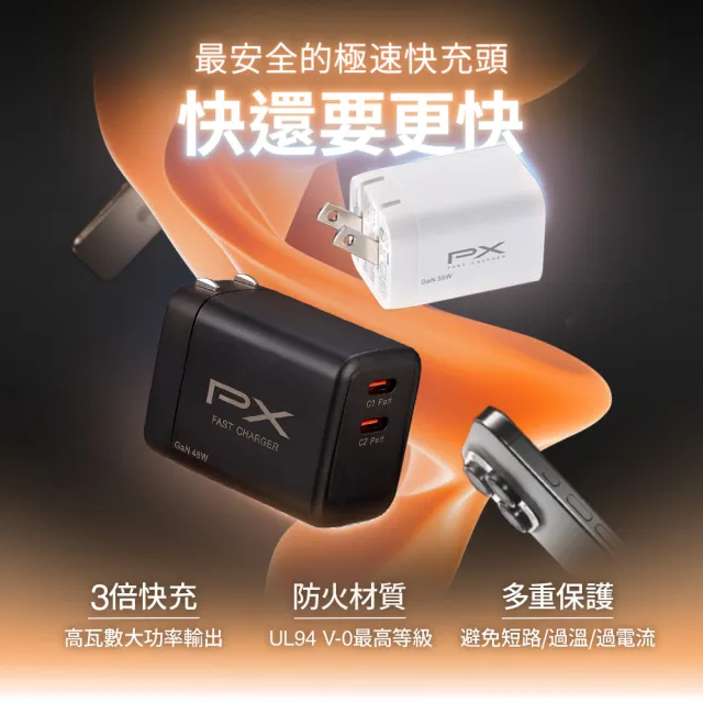 【PX 大通-】2年保固2孔USB充電器TypeC充電頭20W瓦快充頭Type-C PD iPhone15平板手機(PWC-2011MW/MB)