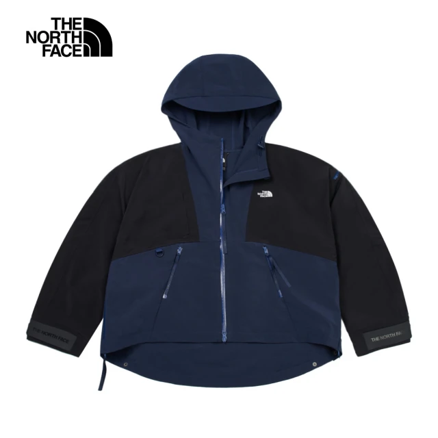 The North Face 北面UE女款藍黑拼接防風防潑水可收腰連帽外套｜8A7E92A