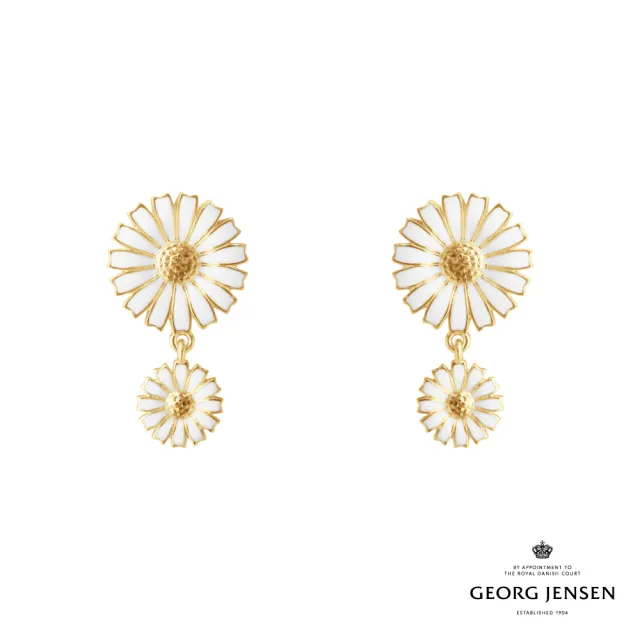 【Georg Jensen 喬治傑生】DAISY 雙耳環(18K黃金電鍍純銀 白瓷琺瑯 耳環)