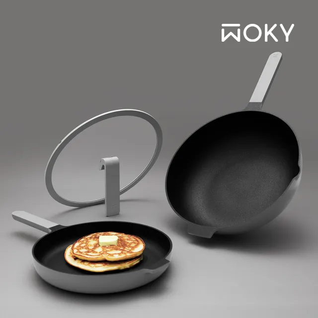 【WOKY 沃廚】哈哈鍋2.0雙鍋組-32cm深煎鍋(Ticera系列/不沾鍋/平底鍋)