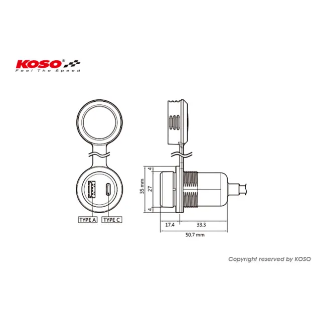 【KOSO】雙孔 USB 充電器 QC3.0 / TYPE C(For YAMAHA / SYM)