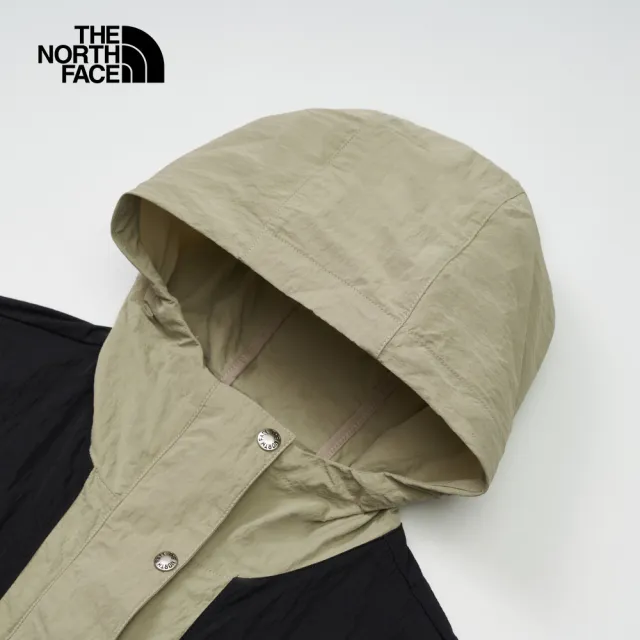 【The North Face】北面女款灰黑拼接防風防潑水下擺抽繩連帽外套｜81RX5IF