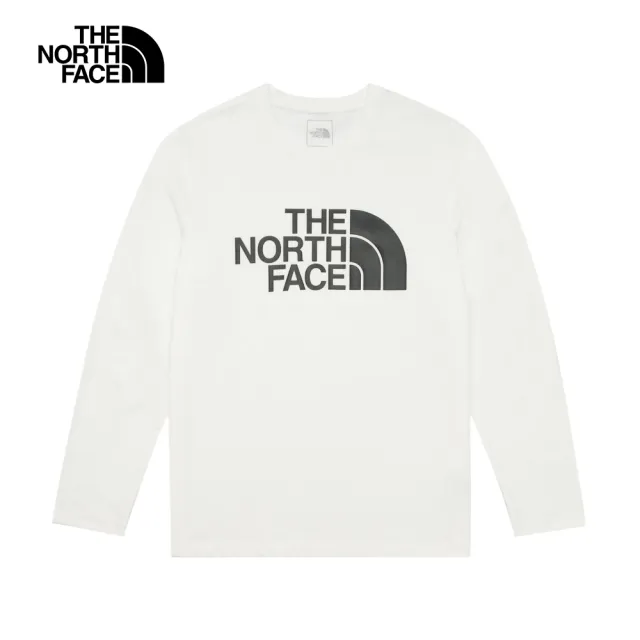【The North Face】北面男款白色吸濕排汗品牌LOGO長袖T恤｜8AMJFN4