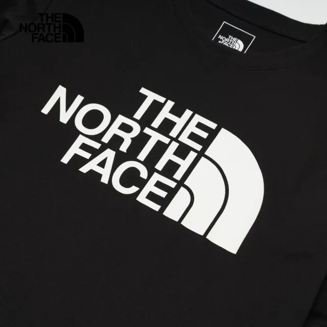 【The North Face】北面男款黑色吸濕排汗品牌LOGO長袖T恤｜8AMJJK3