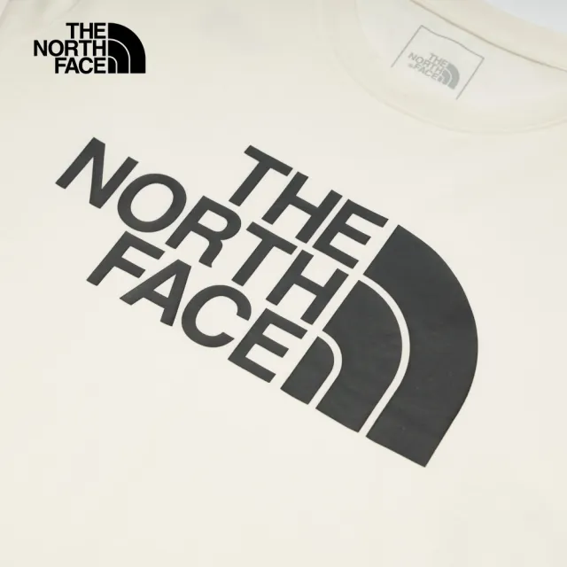 【The North Face】北面女款米白色吸濕排汗品牌LOGO長袖T恤｜8AKUQLI