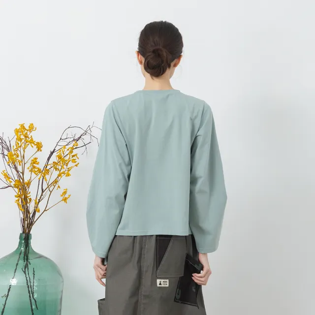 【MOSS CLUB】袖子抽繩造型長袖上衣(藍 白 綠/魅力商品)