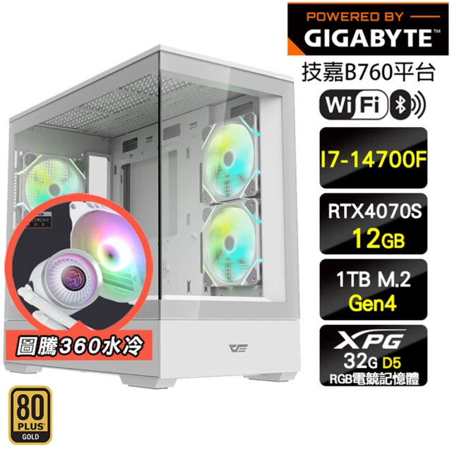 技嘉平台 i7 二十核 GeForce RTX 4070S{一念逍遙}水冷電競機(I7-14700F/B760/32G D5/1TB/WIFI)