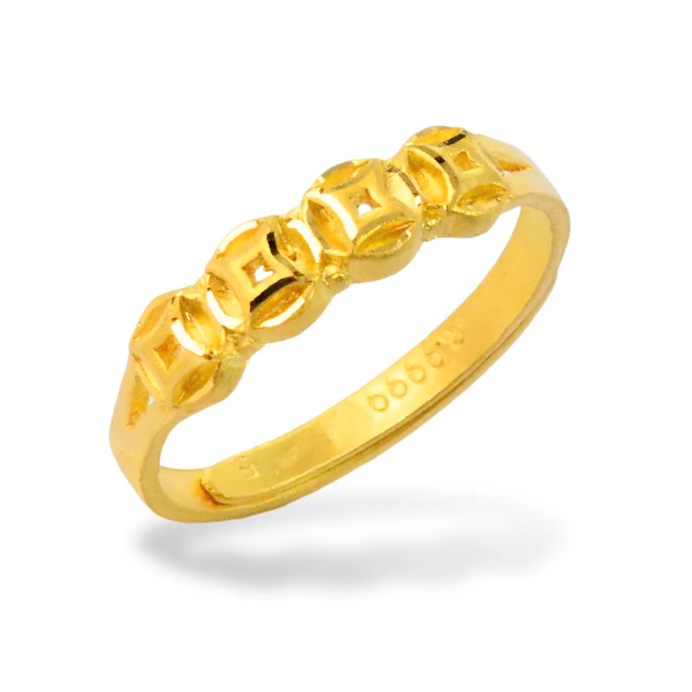 【福西珠寶】9999黃金戒指 連環賺戒指 古錢銅錢單戒(金重0.74錢+-0.03錢)