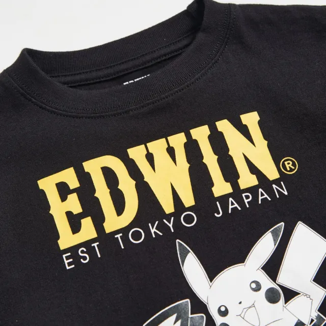 【EDWIN】童裝 寶可夢 皮卡丘與皮丘短袖T恤(黑色)