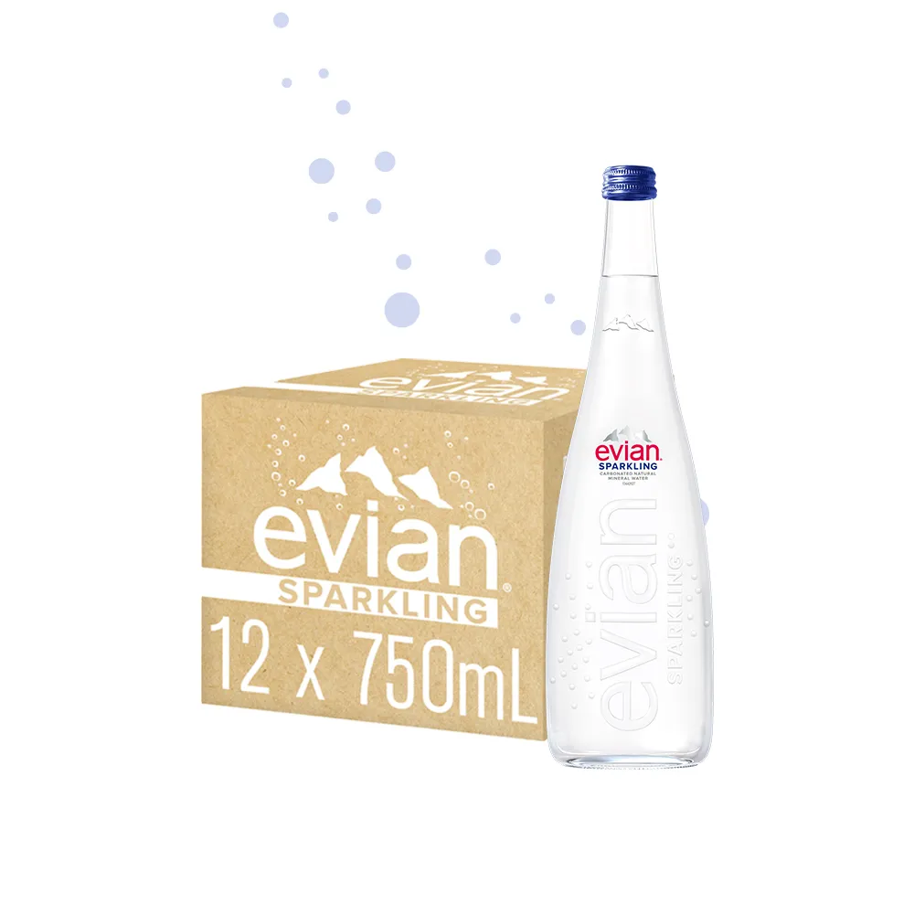 【evian 依雲 原廠總代理直營】氣泡礦泉水750mlx12入/箱(玻璃瓶)