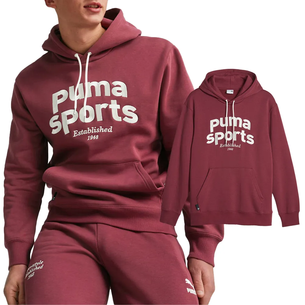 【PUMA】流行系列 男款 酒紅色 休閒 刺繡 上衣 帽T 長袖 62520622