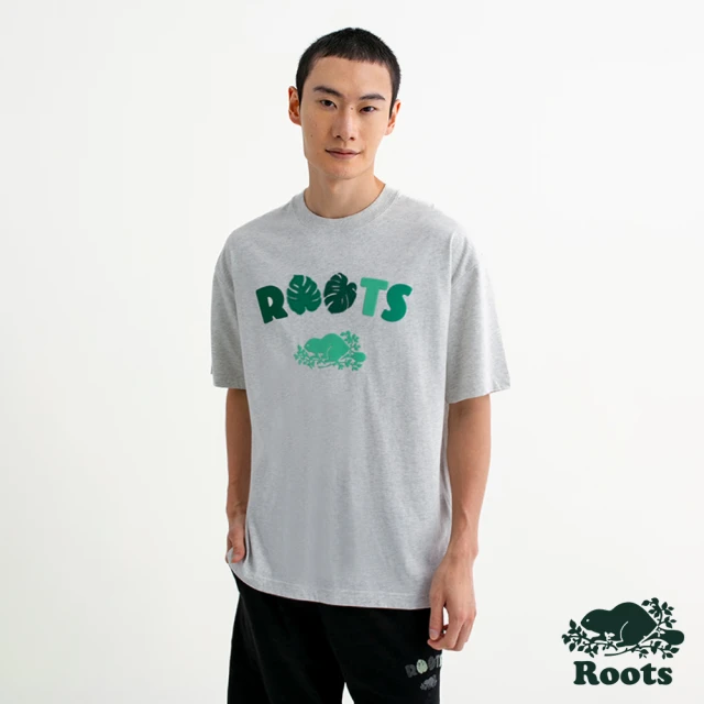 Roots Roots 男裝- NATURE BEAVER寬版短袖T恤(白麻灰)