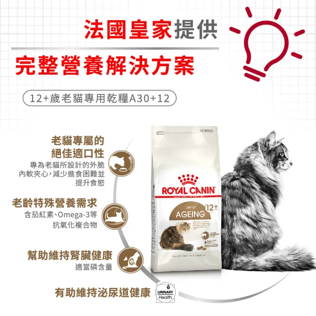 【ROYAL 法國皇家】老貓12+歲專用乾糧A30+12 2KG(貓飼料 老齡貓 低脂保養 腎臟健康)