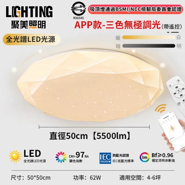 【聚美照明】吸頂燈 led全光譜星鑽燈（適用4-6坪）5500lm手機APP+遙控無極調光(臥室燈/客廳燈/led吸頂燈)