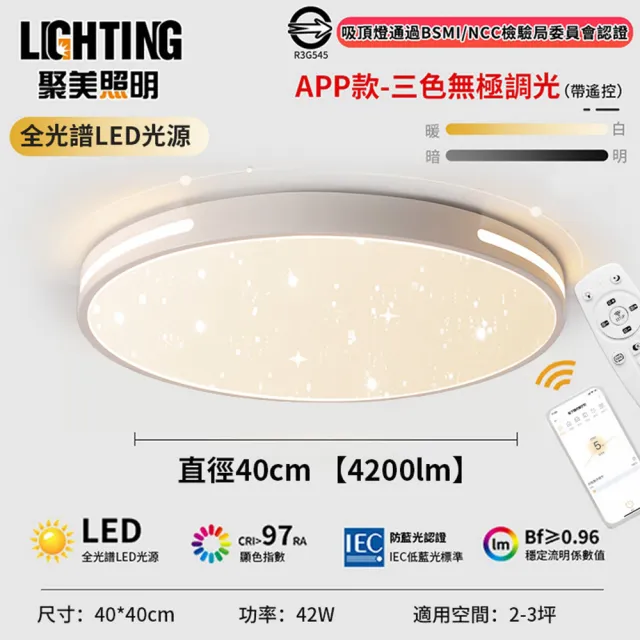 【聚美照明】吸頂燈 led全光譜星光燈（適用2-3坪）4200lm手機APP+遙控無極調光(臥室燈/客廳燈/led吸頂燈)