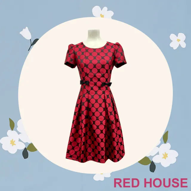 【RED HOUSE 蕾赫斯】光澤感圓點剪接派對洋裝(共2色)