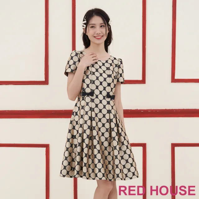 【RED HOUSE 蕾赫斯】光澤感圓點剪接派對洋裝(共2色)