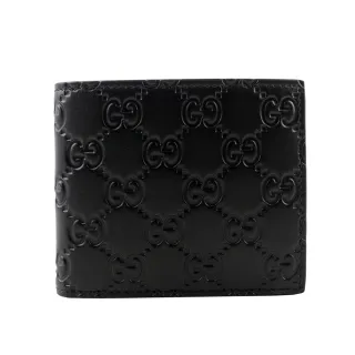 【GUCCI 古馳】GG Logo 大標誌壓印牛皮對開8卡短夾(黑色)