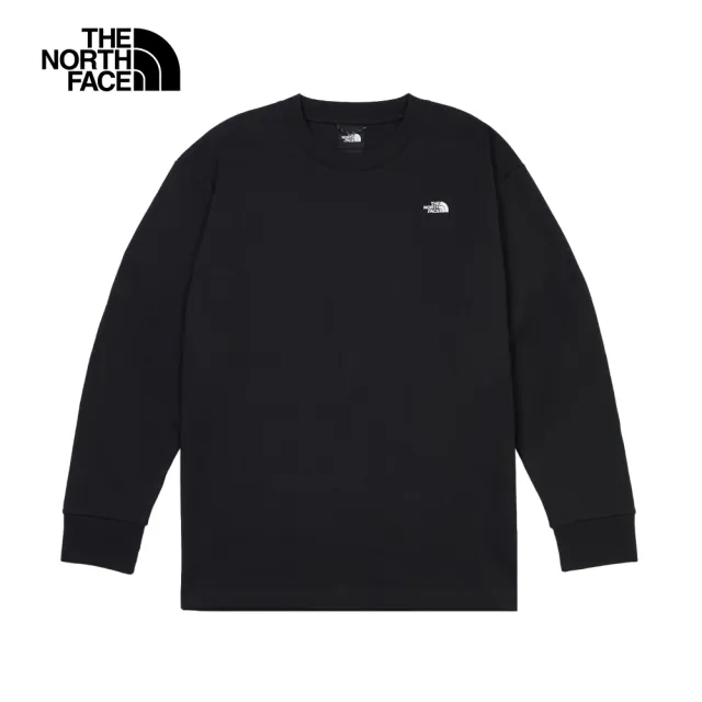【The North Face】北面UE男款黑色純棉舒適刺繡LOGO長袖T恤｜8C55JK3