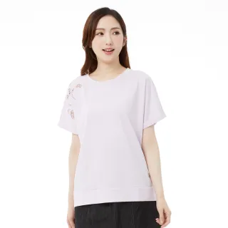 【betty’s 貝蒂思】繡線玫瑰鏤空葉子落肩T-shirt(淺紫)