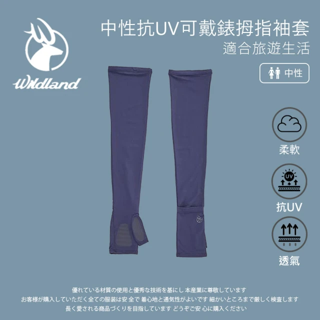 Wildland 荒野 中性抗UV可戴錶拇指袖套-深藍色-W1816-72(中性/袖套/防曬袖套/透氣套袖)