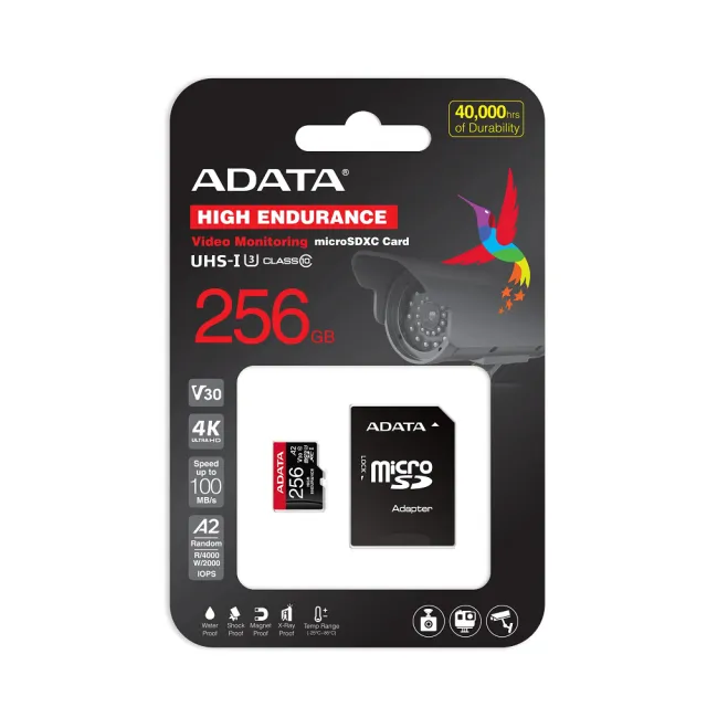 【ADATA 威剛】High Endurance  microSDXC UHS-I U3 A2 V30 256G 高耐用記憶卡(附轉卡)