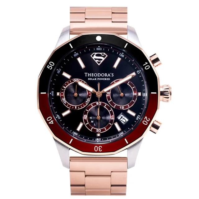 【THEODORA’S 希奧朵拉】[贈錶帶]SUPERMAN 太陽能雙色陶瓷圈夜光潛水手錶(太陽能手錶 男錶 大錶面)