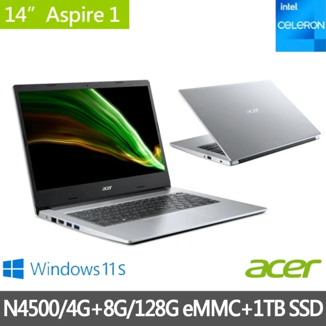 Acer 宏碁 特仕版 14吋輕薄筆電(A114-33-C53V/N4500/4G+8G/128G eMMC+1TB SSD/Win11S)