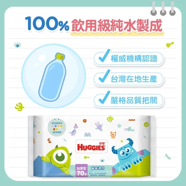 【HUGGIES 好奇】純水嬰兒濕巾迪士尼厚型70抽X18包/箱(迪士尼限定版/怪獸電力公司)