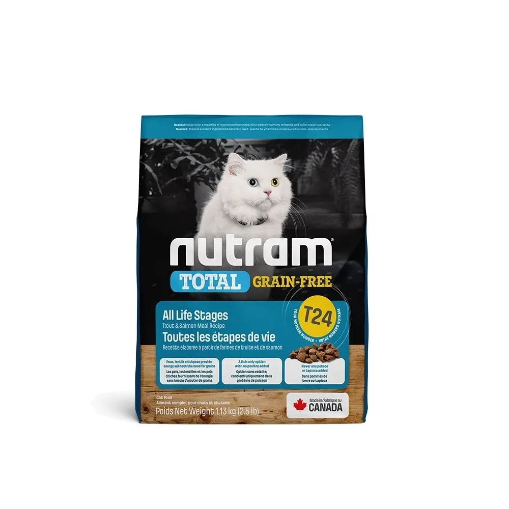 【Nutram 紐頓】T24無穀全能系列-鮭魚+鱒魚挑嘴全齡貓 1.13kg/2.5lb(貓飼料、貓乾糧、無穀貓糧)