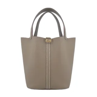 【Hermes 愛馬仕】Picotin Lock 22cm T/C 牛皮桶包(18大象灰/W刻/金釦)