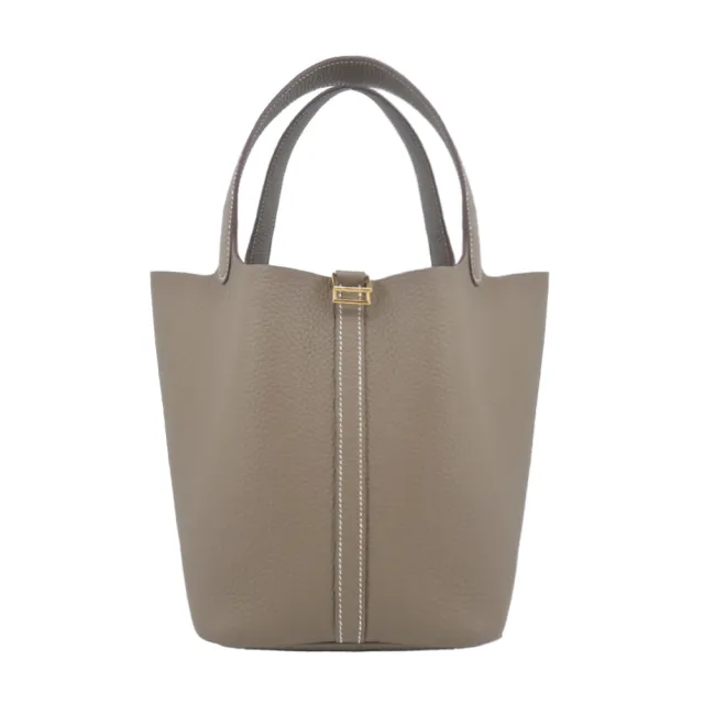 【Hermes 愛馬仕】Picotin Lock 22cm T/C 牛皮桶包(18大象灰/W刻/金釦)