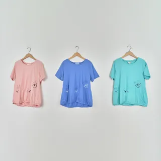 【Dailo】動物好友涼感剪接短袖上衣(藍 粉 綠)