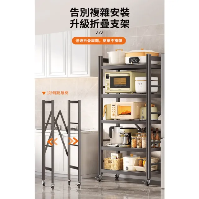 【慢慢家居】五層60寬-全碳鋼超耐重廚房可移動電器架置物架(W60xD40.5xH155cm)
