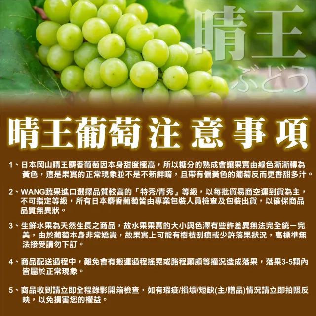 【WANG 蔬果】日本岡山縣晴王麝香葡萄2房禮盒x1盒(550-600g/房)無籽葡萄.水果禮盒.三節送禮