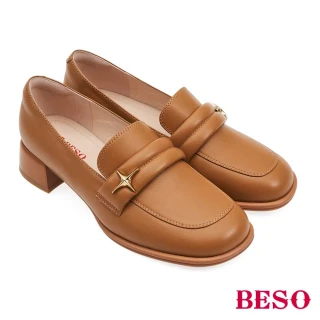 【A.S.O 阿瘦集團】BESO柔軟羊皮金屬飾釦低跟樂福鞋(棕色)