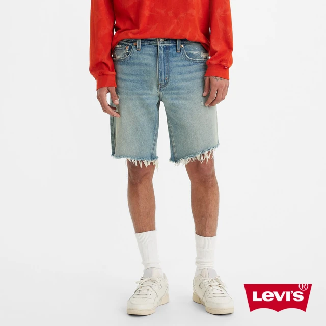 【LEVIS 官方旗艦】男款中腰直筒丹寧牛仔短褲 / 不收邊設計 人氣新品 39864-0077