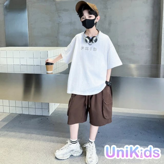 UniKids 中大童裝2件套裝個性短袖T恤工裝五分褲 男大