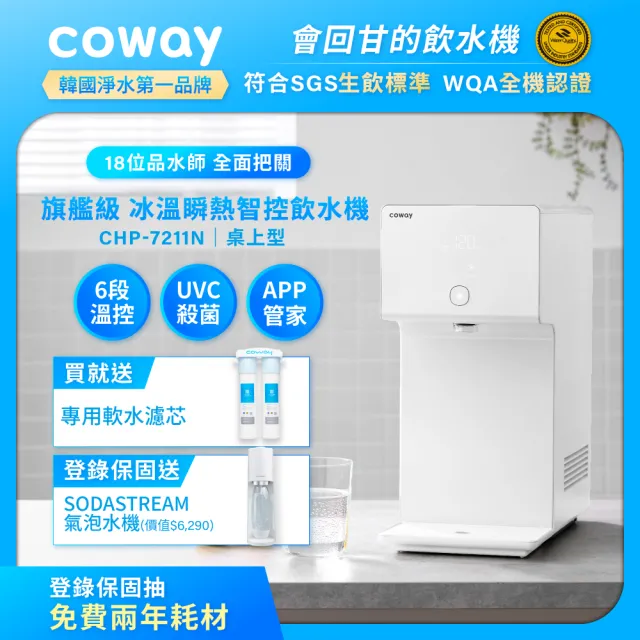 【Coway】冰溫瞬熱智控桌上型飲水機 CHP-7211N(原廠安裝/贈前置軟水濾芯)