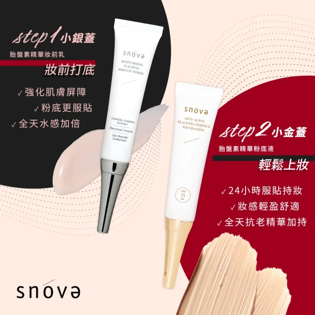 【SNOVA】絲若雪高效水嫩抗老胎盤素精華粉底液 SPF35-15ml-5入組(抗老/粉底液/保濕/防曬)