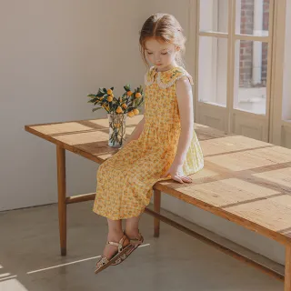 【lulabee】童裝-甜美碎花削肩領邊裙(黃/海軍藍)