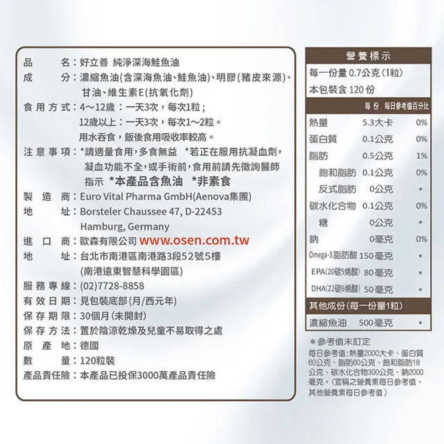 【德國 好立善】純淨深海鮭魚油 5入組(共600粒、TG型、小分子好吸收)