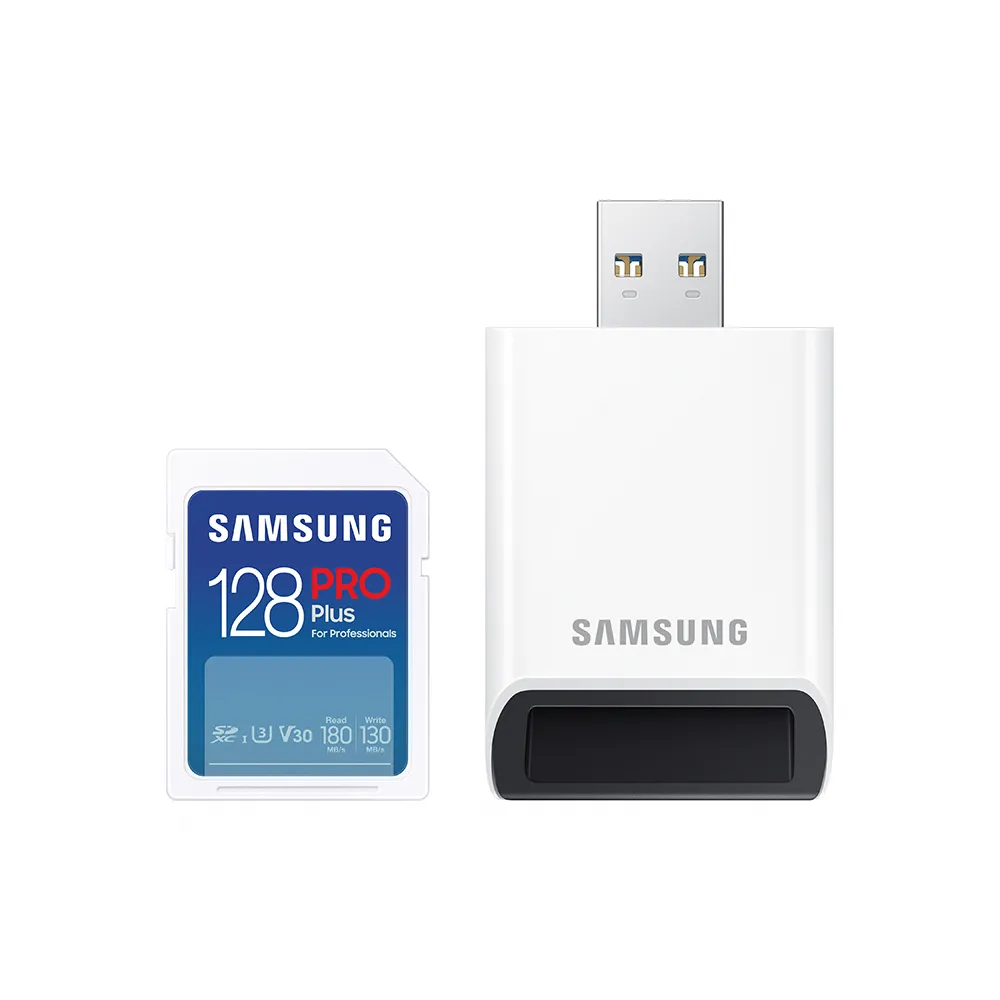 【SAMSUNG 三星】2024 PRO Plus SD 128GB記憶卡 含讀卡機 公司貨(單眼 數位相機 攝影機 筆電)