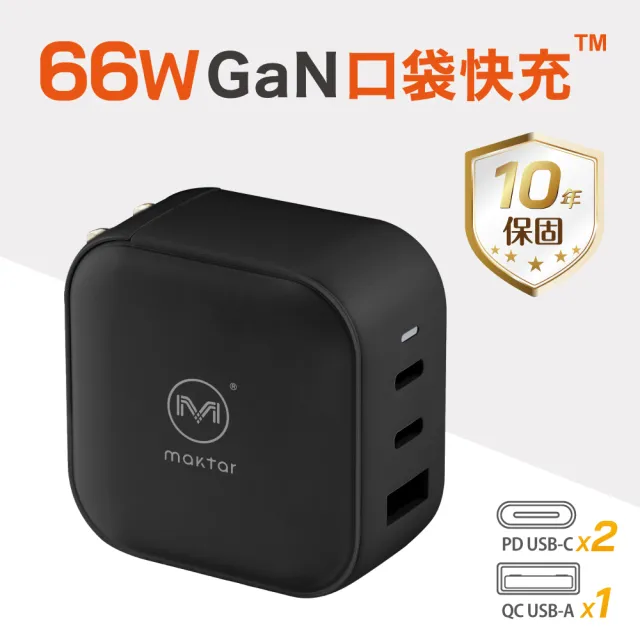 【Maktar】66W GaN口袋快充+旅行萬國轉接頭組+CL充電線(大全配)