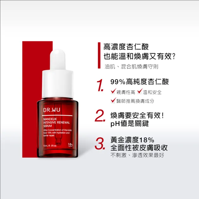 【DR.WU 達爾膚】杏仁酸亮白煥膚精華18% 15ML(買一送一)