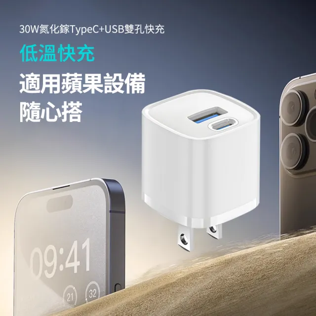 【OMG】30W氮化鎵 iphone15充電器 GaN快充頭 TypeC+USB雙孔充電器